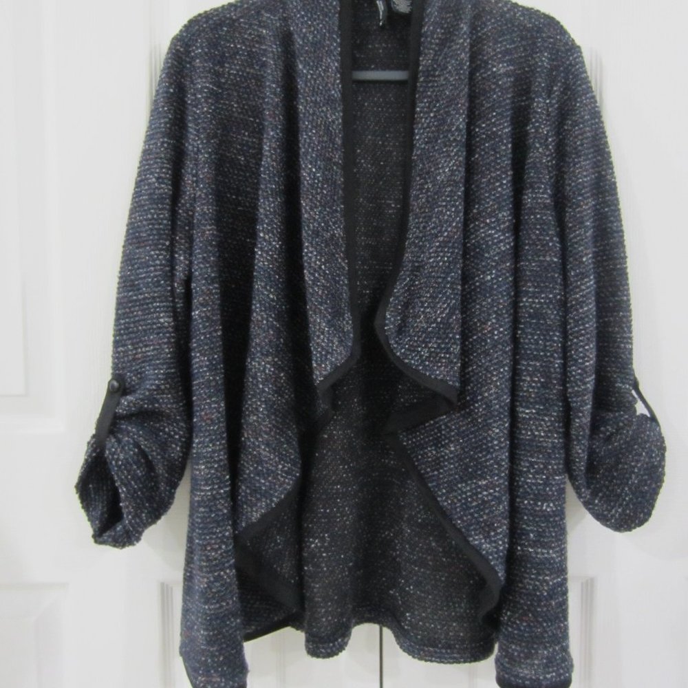New Direction Open Front Knit Blues&Red Sweater 2X